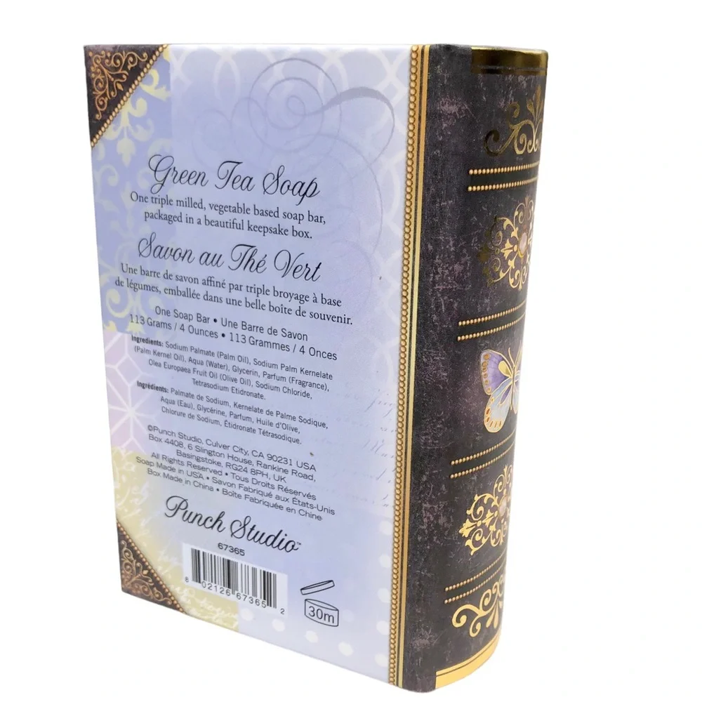 Punch Studio Green Tea Luxurious 4 oz Soap in Bird Embellished Book Box (67365)